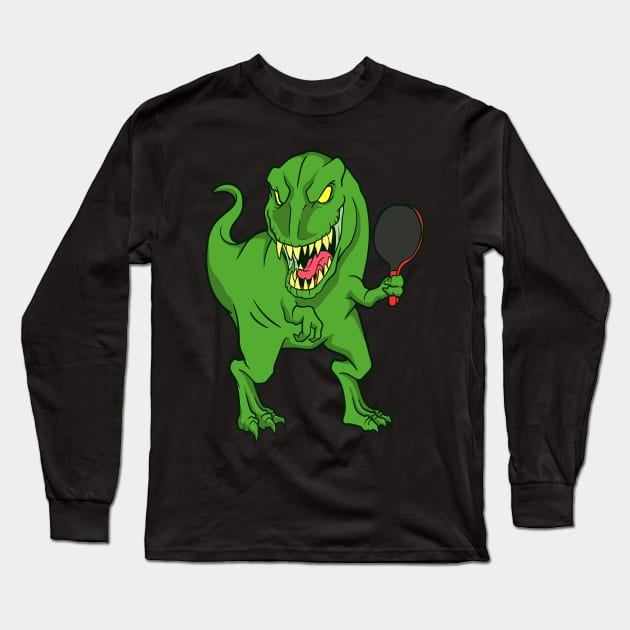 Cartoon dinosaur playing table tennis Long Sleeve T-Shirt by Modern Medieval Design